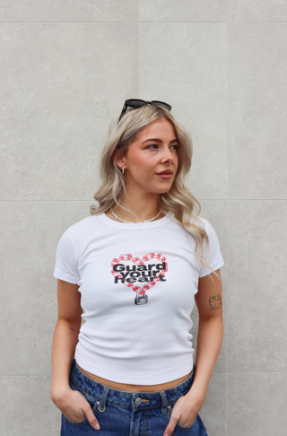 Guard Your Heart Baby Tee - White